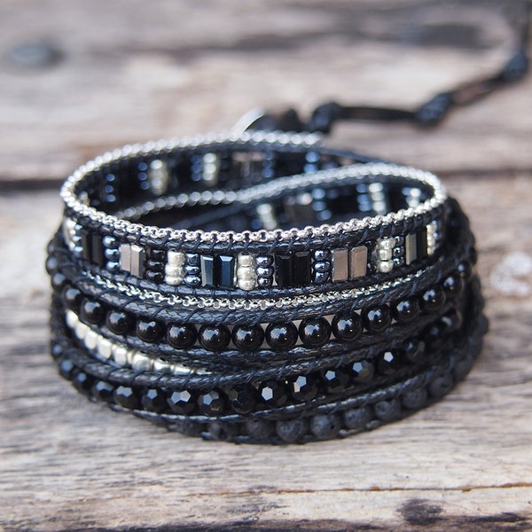 5 times wrap with Black mix Wrap bracelet • Boho bracelet •  Bohemian bracelet • Beadwork bracelet • B59001BK