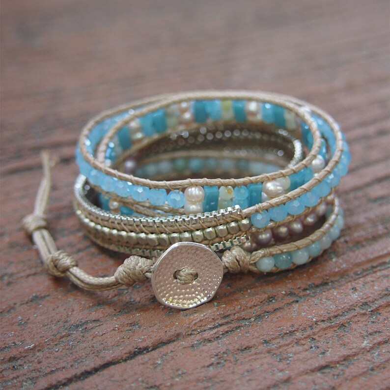 Blue and Pink mix wrap bracelet Boho bracelet Bohemian Etsy