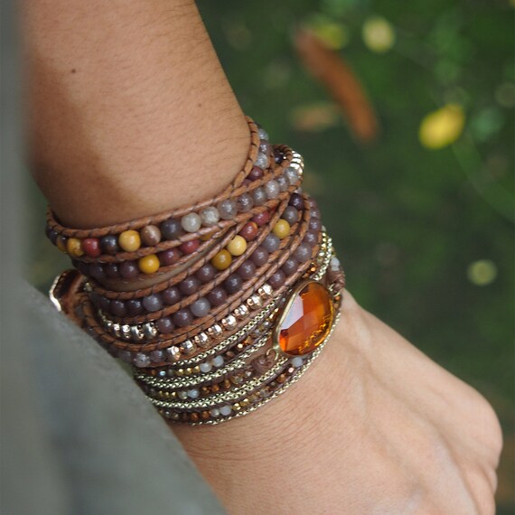 Jasper mix wrap bracelet Boho bracelet Bohemian bracelet Etsy