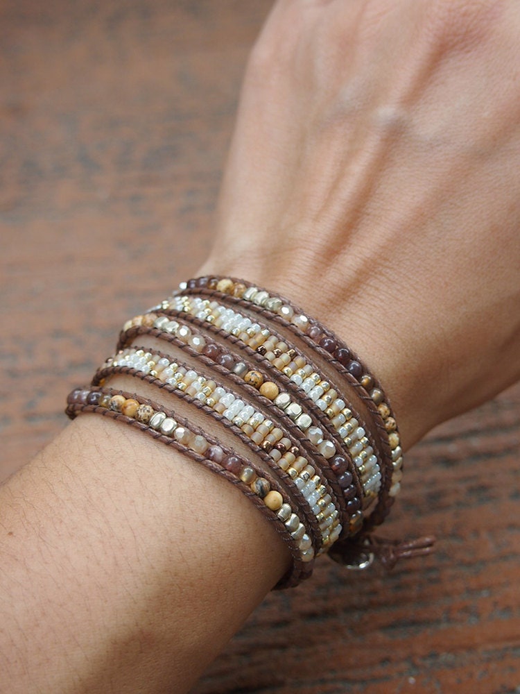 Chocolate Brown Stone Mix Wrap Bracelet Seed Beaded Boho - Etsy Canada