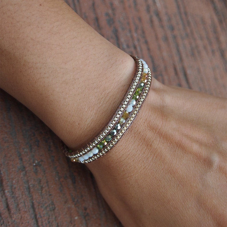 Cristal vert Mélanger Wrap unique bracelet, bracelet perles, bracelet de couche image 3