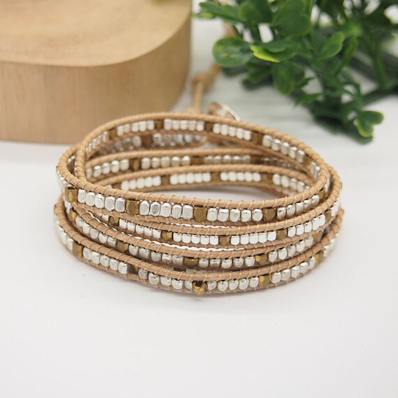 5 times Wrap Bracelet \u2022 Green Crystal beaded mix \u2022 Boho bracelet \u2022 Bohemian bracelet \u2022 Beadwork bracelet \u2022 B59012-GRBR