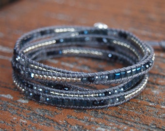 Tiny Dark Blue mix wrap bracelet, Boho bracelet, Bohemian bracelet, Beadwork bracelet  •  B59016-DKBU