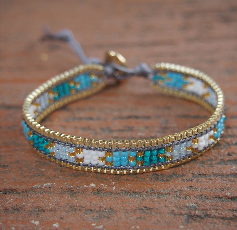 Blue Seed Beaded Bracelet With Chain // Beaded Bracelet // Etsy