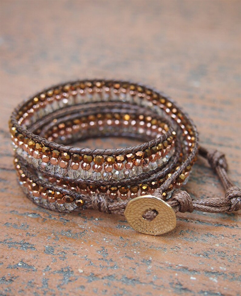 Brown crystal Wrap bracelet with chain Boho Wrap Bracelet Etsy