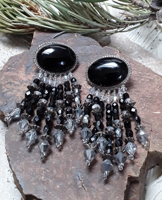 Vintage CHIPITA Jet Black and Austrian Crystal Be… - image 1