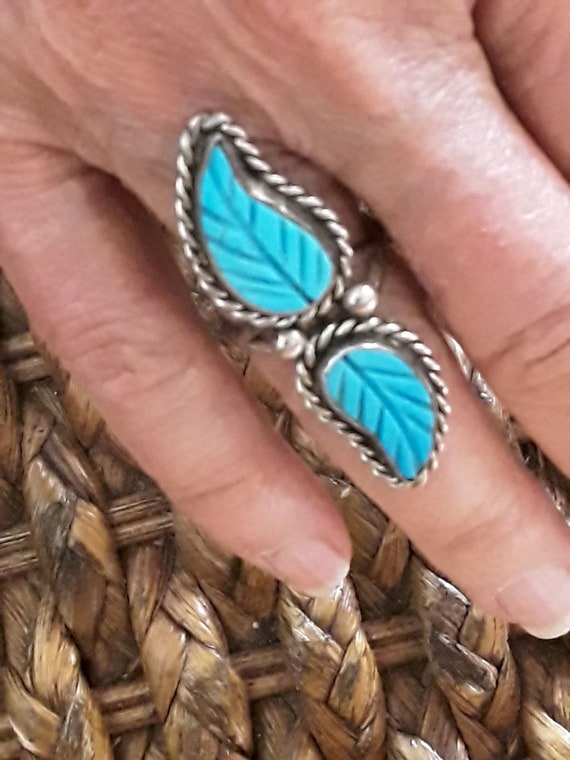 Sterling Carved Turquoise Native American Ring SIZ