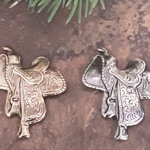 CLOSEOUT  2 or 4pcs.Plated Brass Western Saddle Stampings Cowgirl Jewelry, Collage Art, Scrapbooking