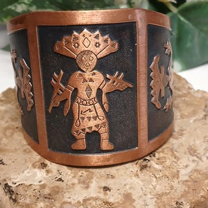 Vintage Solid Copper Kachina Cuff Bracelet Fred Harvey Era Bell Trading co Style