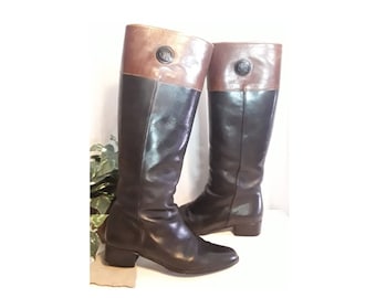 Vintage Lorenzo Banfi Italian Leather Riding Boots - Two Tone Size 7.5