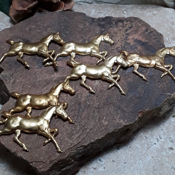 2pcs Raw Brass Running Horse Stampings Findings Also 4 or 6pcs For Jewelry making or Collage Art