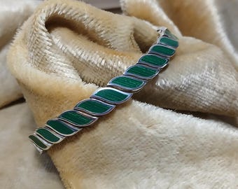 Sterling 925 Deep Green Malachite Stone Rope Style Tennis Bracelet