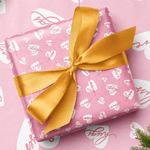 Papel de regalo con diseño de letras de corazones rosas y blancos para el día de San Valentín, embalaje para regalos, álbumes de recortes, papel de regalo para amantes y parejas