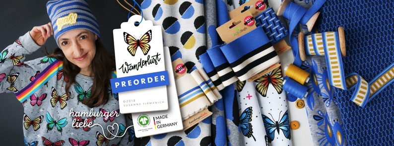 Wanderlust Butterfly Bio-JERSEY White Bunt Butterflies Hamburger Love Biostoff Biober Cotton kba GOTs Albstes