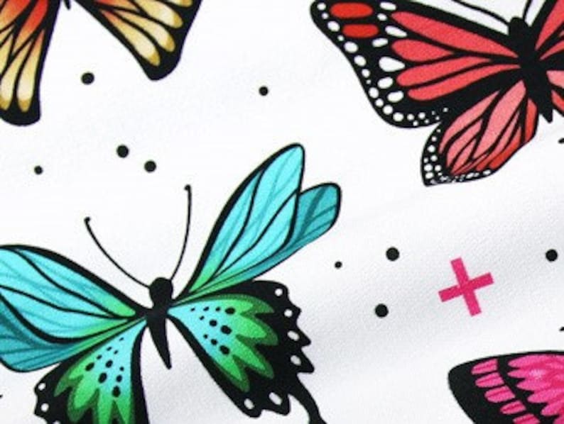 Wanderlust Butterfly Bio-JERSEY White Bunt Butterflies Hamburger Love Biostoff Biober Cotton kba GOTs Albstes