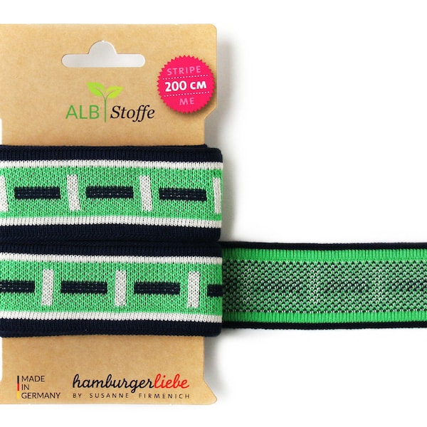 Stripe Me Icon 50 ribbon green navy blue white striped Albstoffe Hamburger Liebe Wanderlust organic ribbons to match Safari XXL Leo