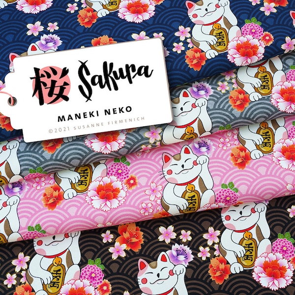 Tessuto jersey Albstoffe collezione MANEKi NEKO Sakura di Hamburger Liebe