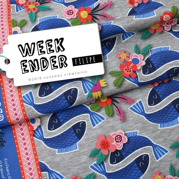 Weekender Filipe SWEAT & JERSEY Hamburger Love Albstoffe Blue Grey Colorful Fish Koi Organic Organic Cotton Biosweat Summer sweat Biojersey