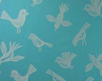 Hamburger Love mono flock birds turquoise mint Petrol white jersey organic cotton fabric cotton jersey Albstoffe Bird