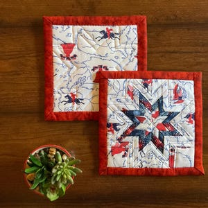 Patriotic Folded Star Hot Pad, Spirit of 76 Quilt, 9x9 Inch Square