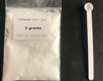 Ácido giberélico GA3 5 gramos 90% (cuchara medidora e instrucciones incluidas)