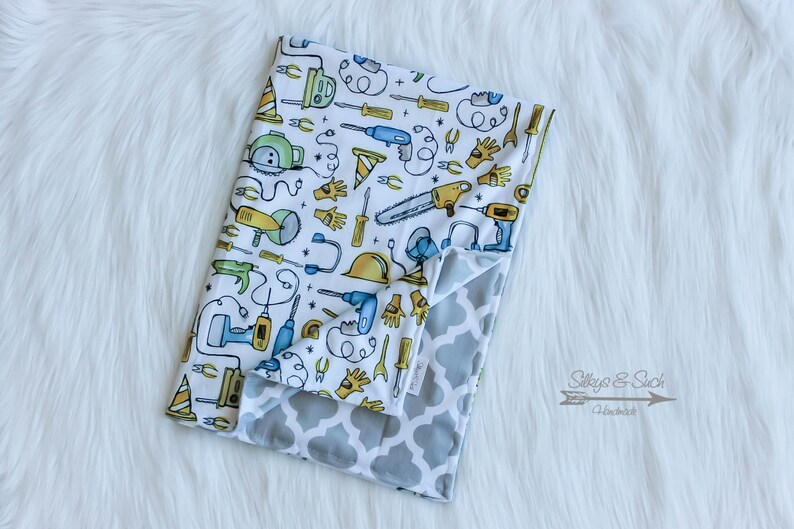 Double Minky Baby Blanket Handy Man Double Minky Baby Blanket ~ Tool Baby Blanket Baby Blanket Minky Blanket ~ Grey Keyhole Minky Backing