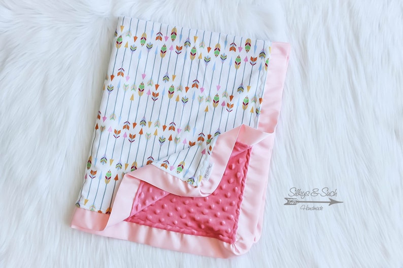 Minky Blanket ~ Pink Minky Dimple Dot Baby Blanket Pink Arrow Double Minky Baby Blanket ~ Arrow Baby Blanket Double Minky Baby Blanket