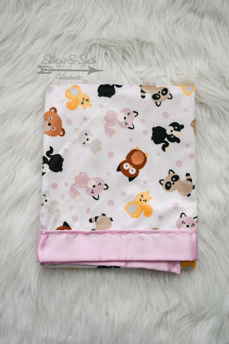 Satin Baby Blanket Woodland Animal Silky Baby Blanket Minky and Satin Blanket Satin Blanket Silky Baby Blanket Silky Blanket