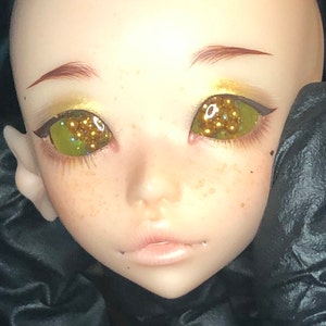 12mm Gold Caviar beads pupils on yellow glitter cornea Resin BJD Doll Eyes A106