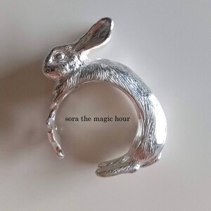 Mini rex Rabbit ring, Rabbit figurines ring, free size,  silver 925 ring, animal ring,