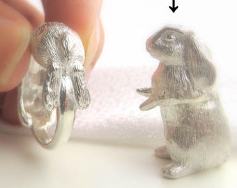 Holland Lop Rabbit, ring holder, Paperweight ornament,rabbit figurines, Figurines, silver 925, gold courting, oxidized silver, brass,