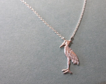 Shoebill Necklace, bird necklace, Bird jewelry silver, Dainty necklace, big bird jewelry