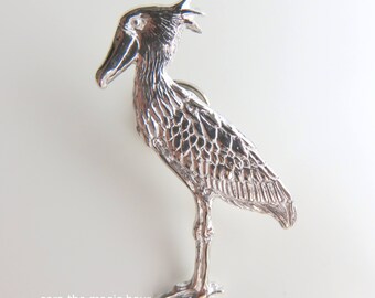 Shoebill pin, Bird pin, silver Pin, Shoebill lapel pin, unique silver pin, bird lover jewelry