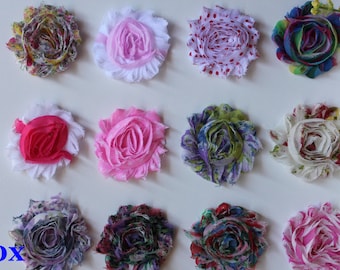 Wholesale 10x DIY Shabby Chiffon Print Fabic Flower Embellishment Craft DIY for Headbands Hair Clip Clothes Free Postage