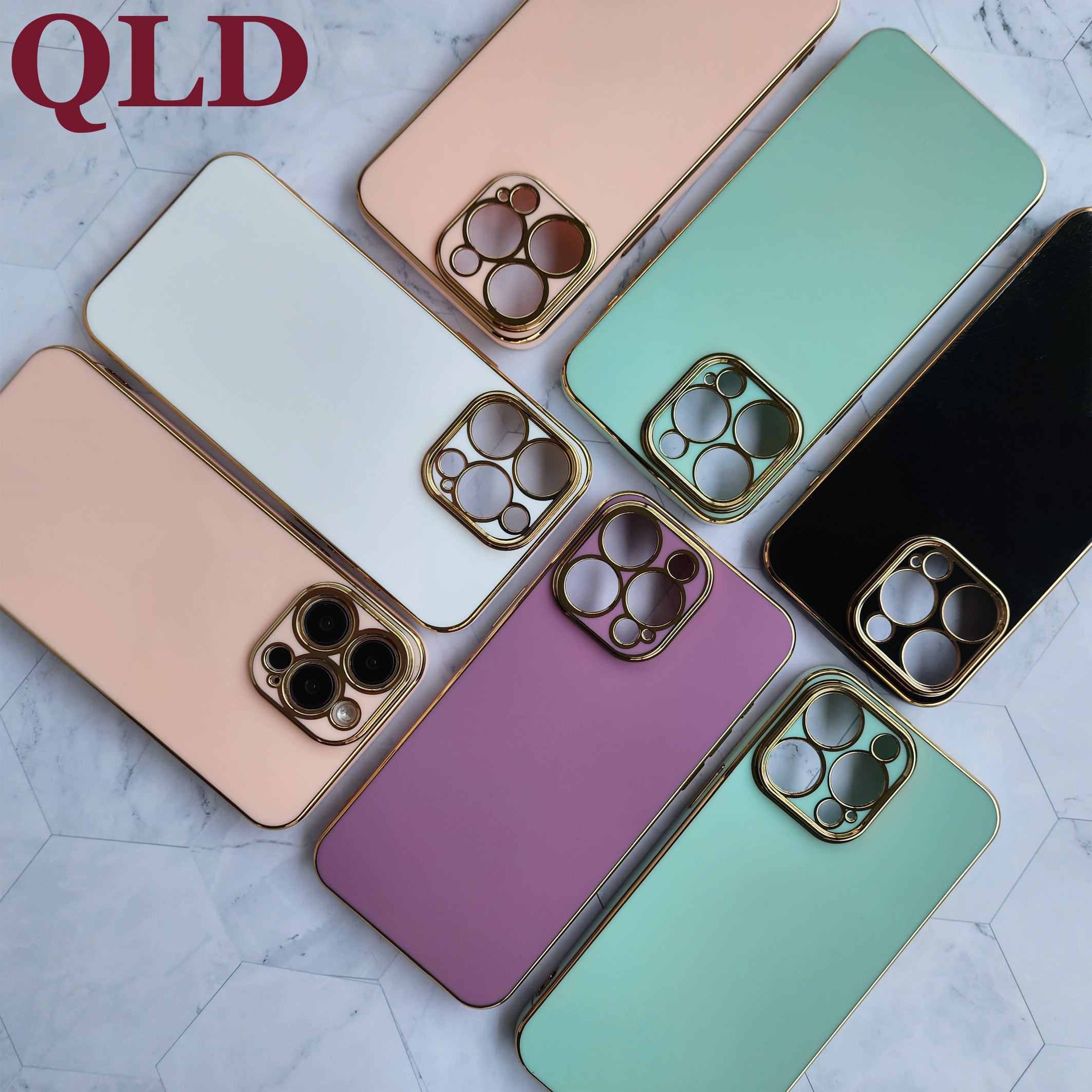 Gold Trim Shockproof Case Cover for iPhone 16 15 14 13 12 11