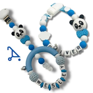 Panda Kinderwagen Charm Gepersonaliseerde Baby Push Stoel Wandelwagen Decoratie | Zachte siliconen & houten | Kraamcadeau | Gepersonaliseerde cadeauset