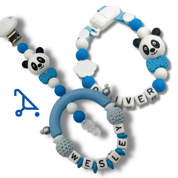 Panda Pram Charm Personalized Baby Push Chair Stroller Decoration Soft Silicone Wooden Baby Shower gift Personalized gift set