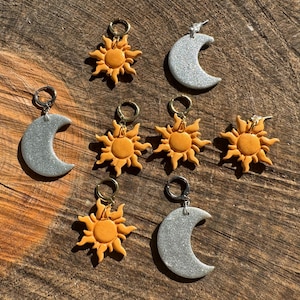 Moon and Sun Dangle Earrings | Handmade Polymer Clay Earrings