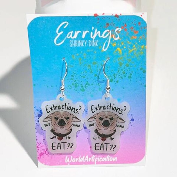 But How Will he Eat? Shrinky Dink Earrings, For Veterinary Professionals, Vet Med Gift, Vet tech Gift, Veterinarian Gift