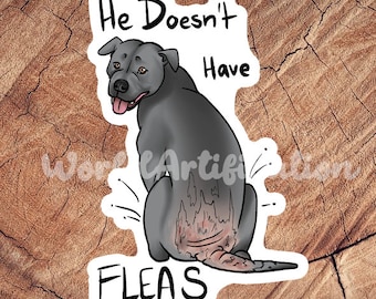He doesn't Have Fleas Sticker, Waterproof Sticker, Laminated Sticker, Vet Med Gift, Funny Vet Med Stickers, Vet Med Car Decal, RVT