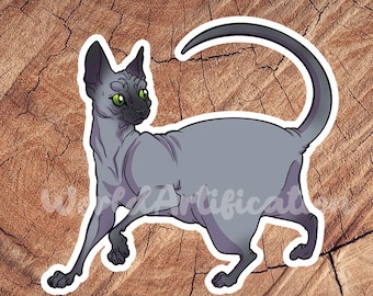 Charcoal Sphynx Cat Sticker, Waterproof Stickers, Laminated Stickers, Gift for Cat Lovers, Cat Decal