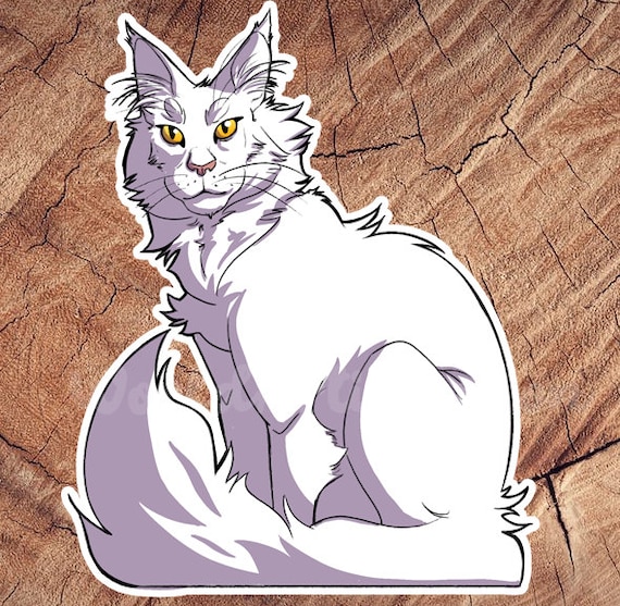 White Maine Coon Cat Sticker, Waterproof Stickers, Laminated Stickers, Gift for Cat Lovers, Cat Decal