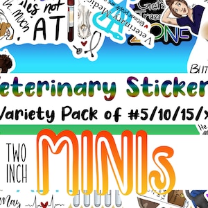 Veterinary Variety Sticker Minis Pack, laminierte Aufkleber, für Tierliebhaber Geschenk, für Veterinärfachleute Geschenk, Vet Tech Geschenk