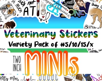 Veterinary Variety Sticker Minis Pack, Laminated Stickers, For Animal Lovers Gift, For Veterinary Professionals Gift, Vet Tech Gift