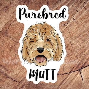 Sticker raszuivere straathond, waterdichte sticker, gelamineerde sticker, dierenarts med cadeau, grappige dierenarts medische stickers, dierenarts med auto sticker, Goldendoodle cadeau