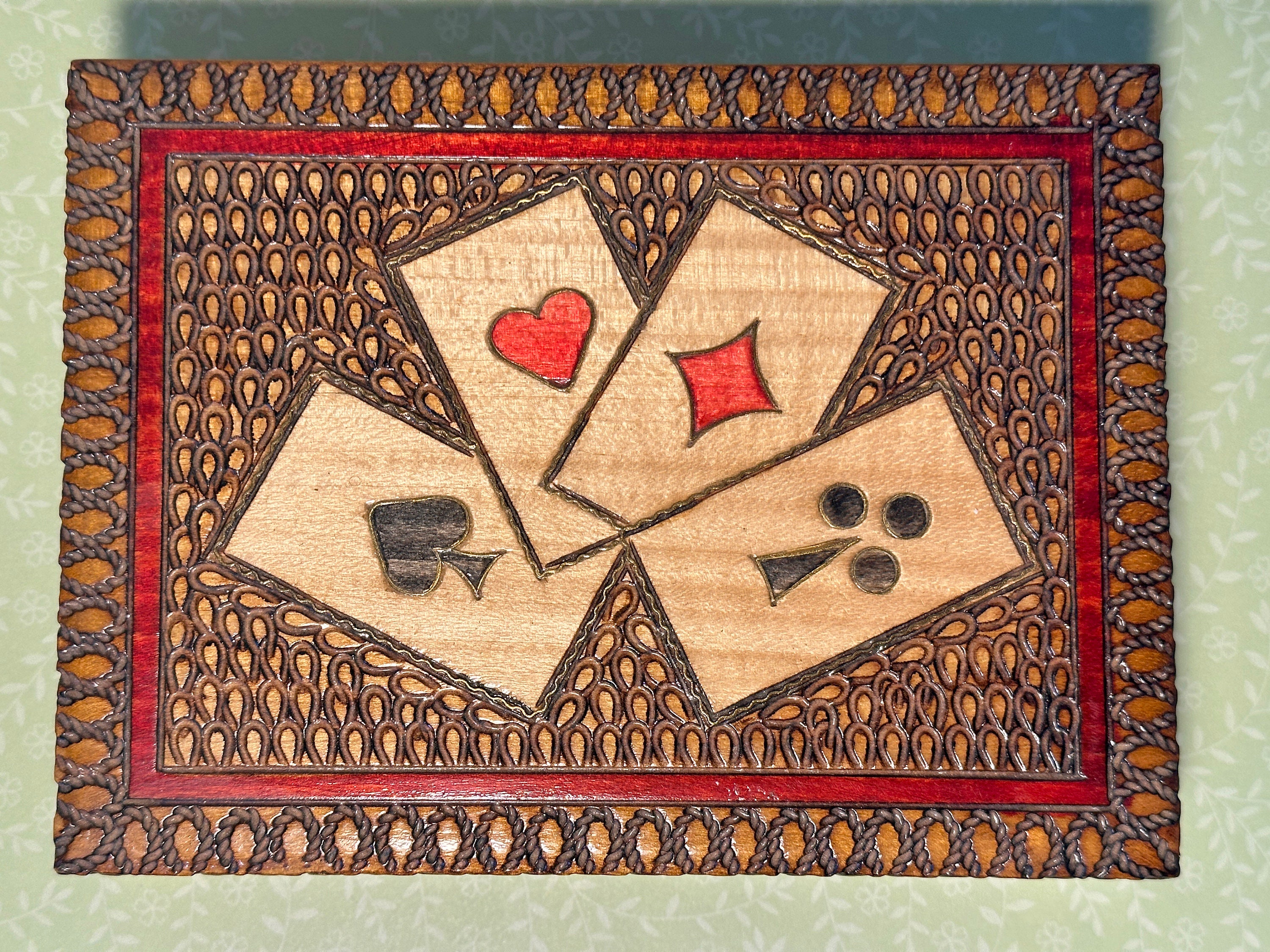 Vintage Playing Card Wooden Box for Two Decks of Cards Hand Etsy