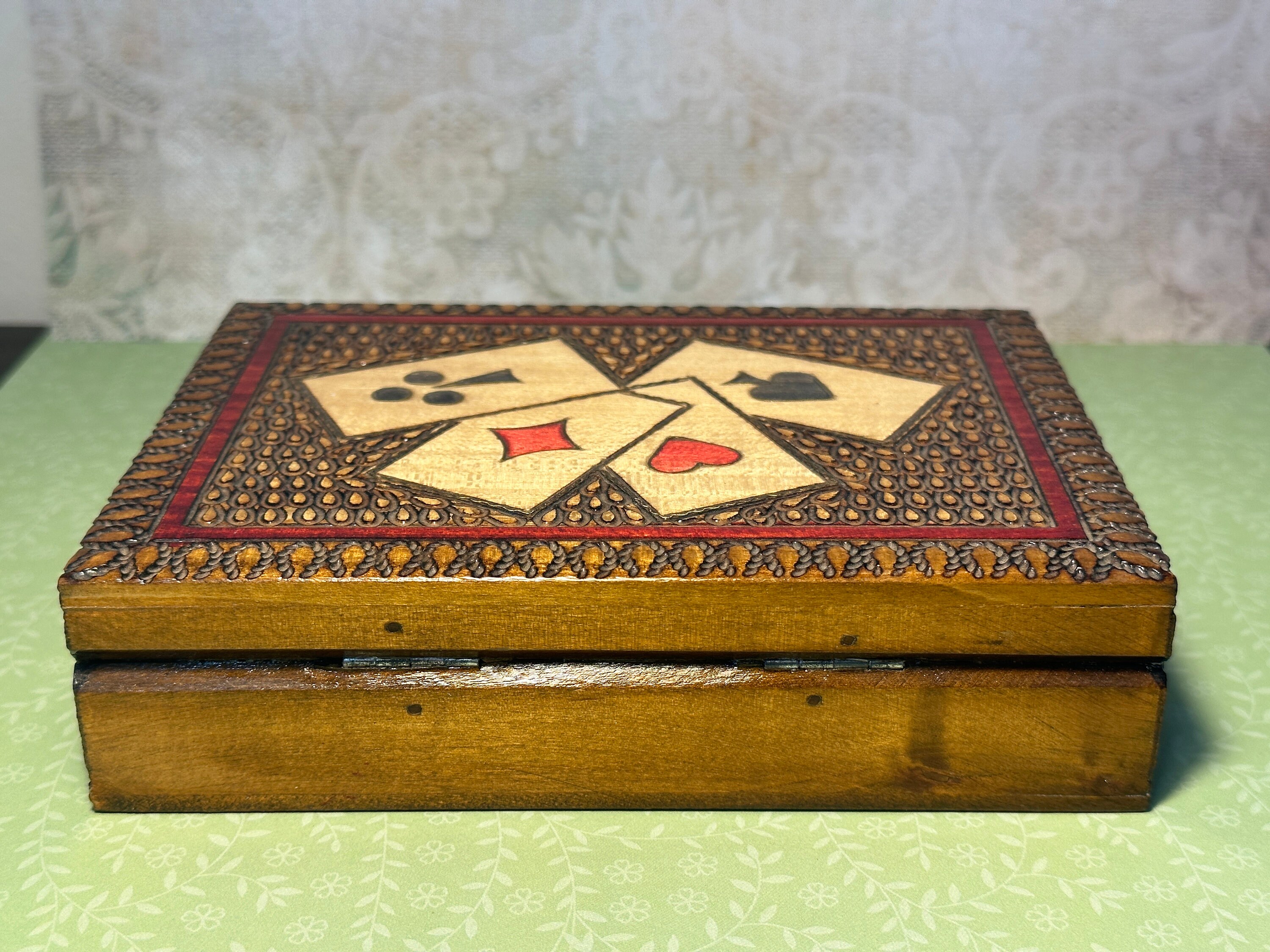 Vintage Playing Card Wooden Box for Two Decks of Cards Hand Etsy