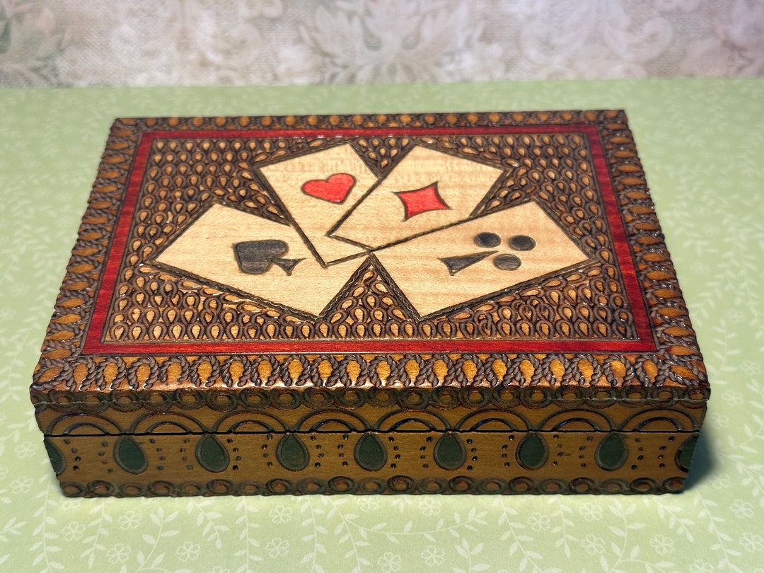 Vintage Playing Card Wooden Box for Two Decks of Cards Hand Etsy