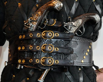 Big leather belt. Free shipping worldwide. Pirate / viking. Black, fantasy style. Thick leather. Larp, costume, cosplay.