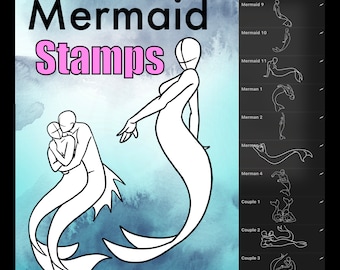 28 Mermaid Reference Stamps for Procreate, Dynamic Mermaid Procreate Stamps, Procreate Brushes Mermaids